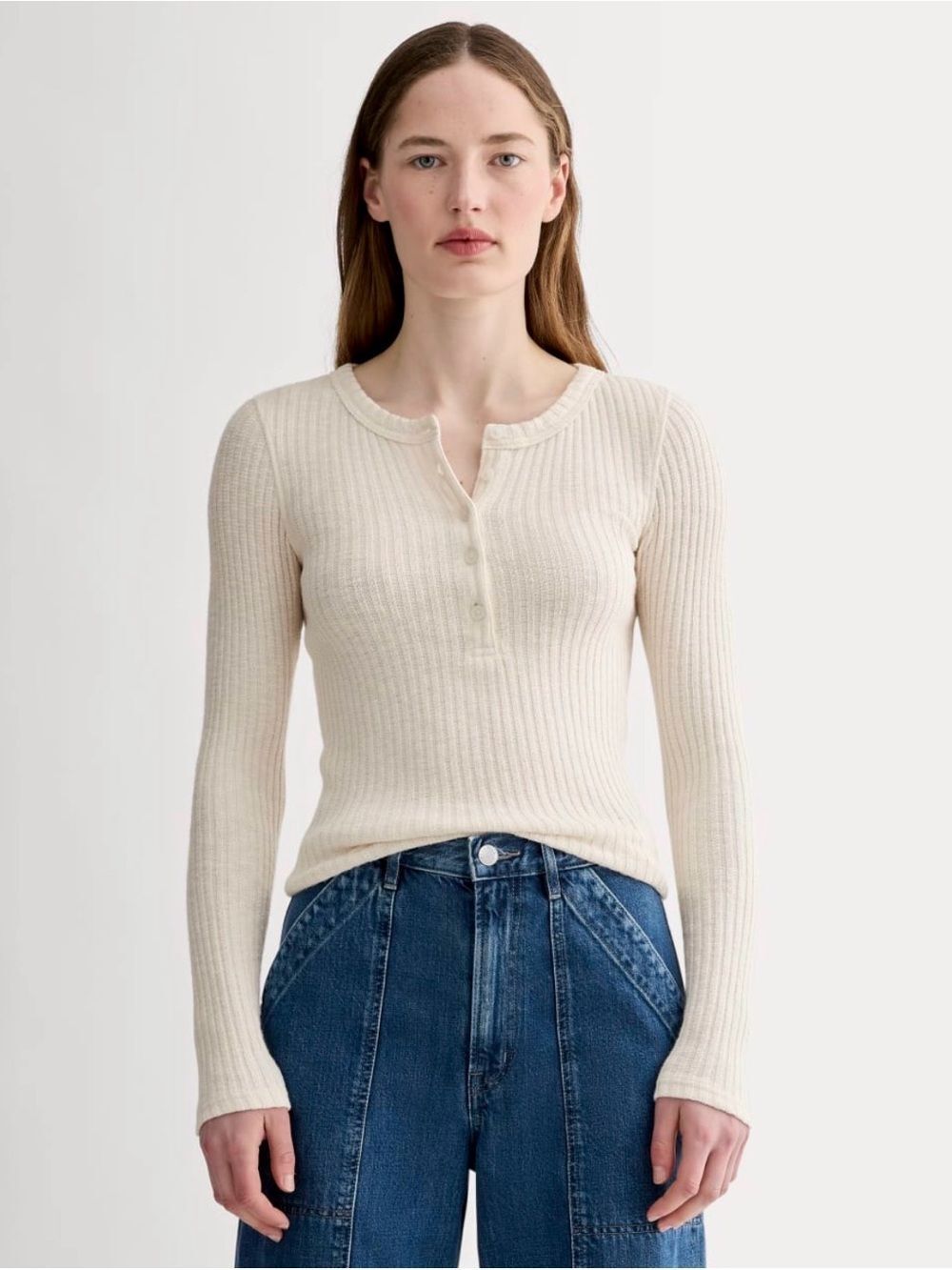 New Everlane THE COZY RIB HENLEY Bone Size M